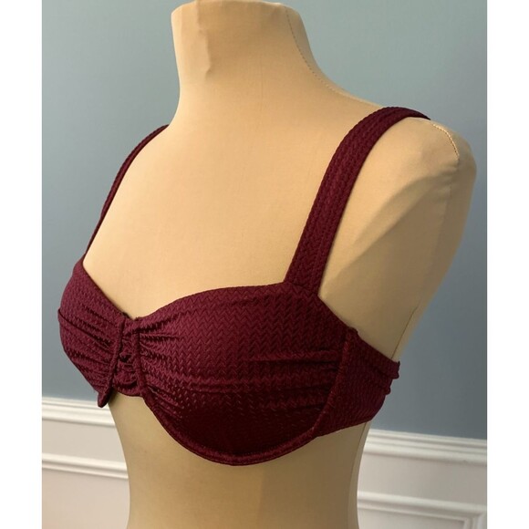 Berlook Bikini Top Womens M Textured Ruched Underwire Burgandy Beach Pool - Picture 2 of 8